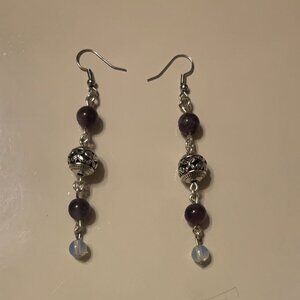 Artisan Crafted amethyst and opalite dangling silver earrings